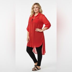 Women’s Button Down Asymmetric High-Low Hem Blouse